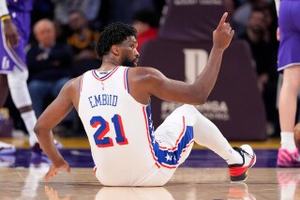 Embiid is hurt again for the 76ers and will miss game vs. Atlanta due to a sore right shin image